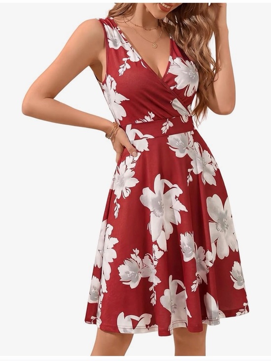 Guberry Dresses & Skirts - Guberry Sleeveless Red Floral V-Neck A-Line Dress WITH POCKETS!
